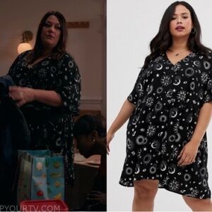 ASOS black & white V neck button down mini smock dress zodiac print sun moon 16
